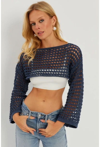 Kadın İndigo Ajurlu Bolero YV115