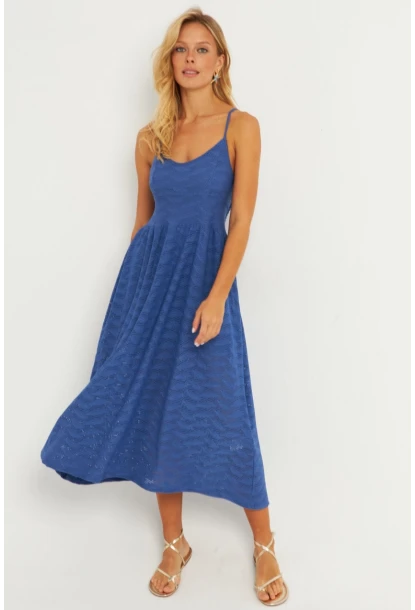 Kadın İndigo Astarlı Brode Midi Elbise TW70102-90