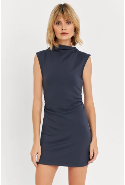 Kadın İndigo Drapeli Mini Elbise SE6