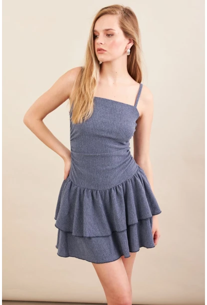 Kadın İndigo Fırfırlı Mini Elbise MOD7593