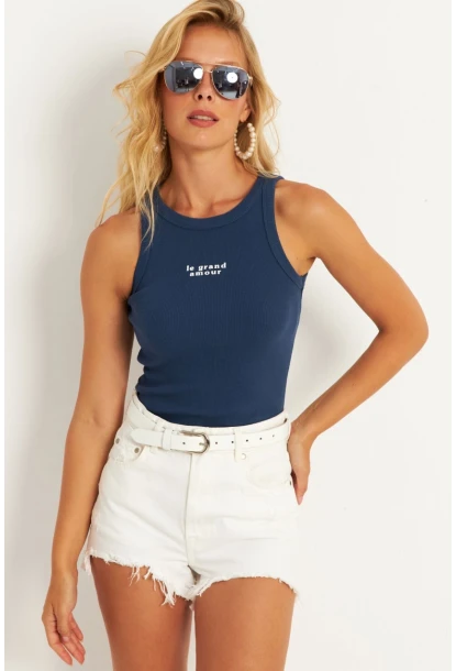 Kadın İndigo Halter Yaka Bluz AYD346