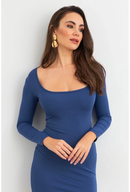 Kadın İndigo Kare Yaka Mini Elbise XC8100