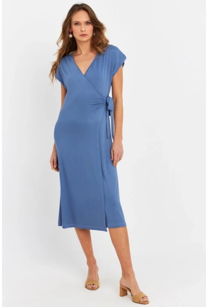 Kadın İndigo Kruvaze Midi Elbise EY3044
