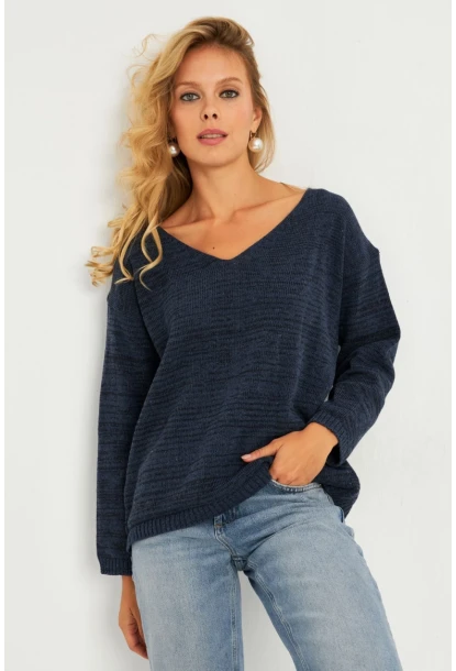 Kadın İndigo V Yaka Triko Bluz YV282