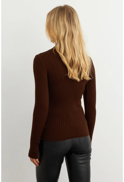 Kadın Kahverengi Balıkçı Yaka Triko Bluz MYV102-90