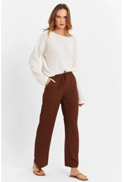 Kadın Kahverengi Beli Lastikli Palazzo Pantolon ATS80745