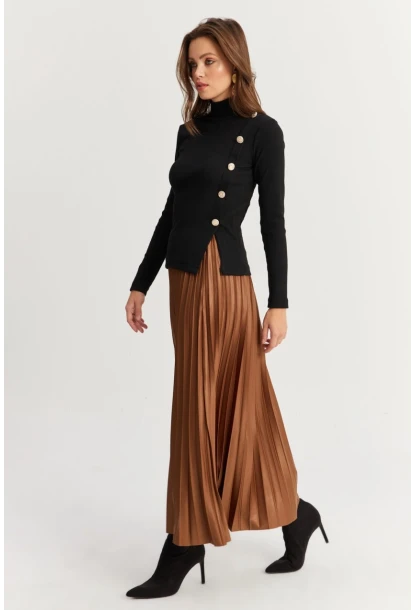 Kadın Kahverengi Beli Lastikli Pilise Etek GÇ190