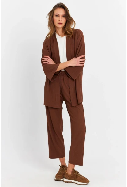 Kadın Kahverengi Bürümcük Alt-Üst Pantolon Takım MRU6728