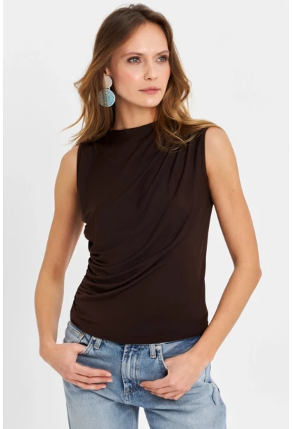 Kadın Kahverengi Büzgülü Bluz YZ625