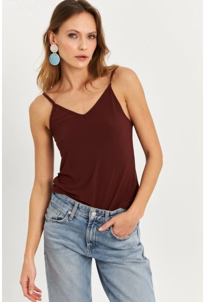 Kadın Kahverengi Degaje Yaka Bluz LPP1286