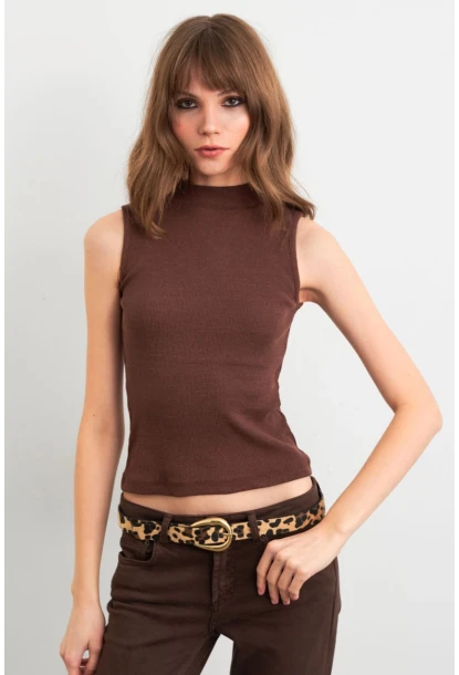 Kadın Kahverengi Kolsuz Bluz GA102