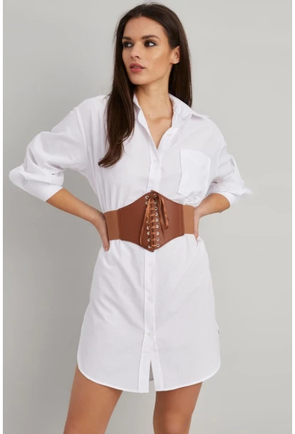 Kadın Kahverengi Kuzgözlü Korse Suni Deri Kemer BE512