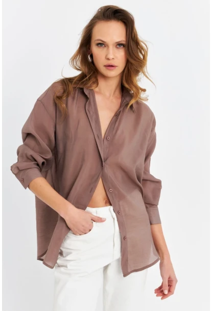 Kadın Kahverengi Sırtı Açık Gömlek MOD2369-90