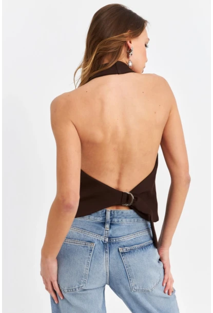 Kadın Kahverengi Sırtı Açık Yelek CAR1143