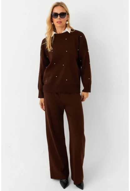 Kadın Kahverengi Taşlı Alt Üst Takım MYİL10