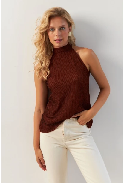 Kadın Kiremit Sırt Pencereli Bluz AYD373