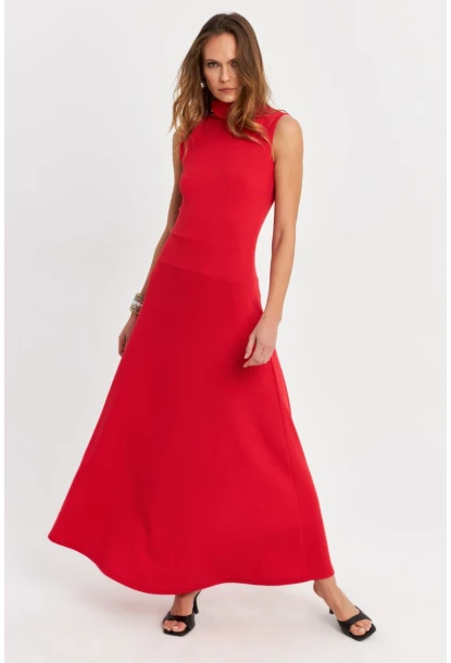 Kadın Kırmızı Basic Maxi Elbise TF29