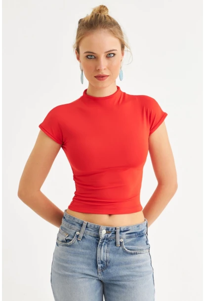 Kadın Kırmızı Dalgıç Bluz EY2564