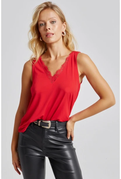 Kadın Kırmızı Dantel Detaylı Bluz LPP1248