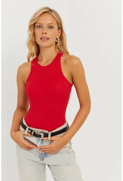 Kadın Kırmızı Halter Yaka Bluz AYD299