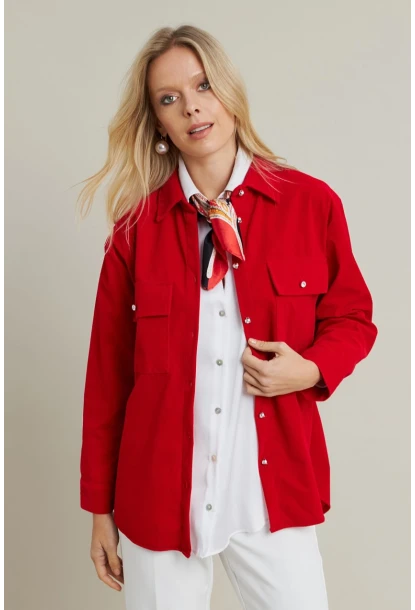 Kadın Kırmızı Kadife Gömlek MCAR1074
