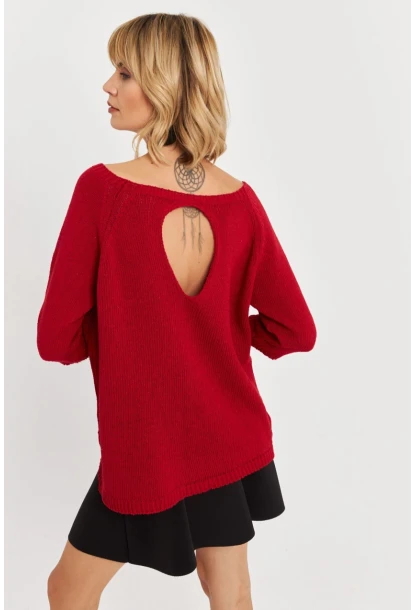Kadın Kırmızı Sırtı Damla Triko Bluz YV267