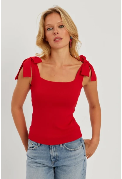 Kadın Kırmızı Triko Bluz YV236