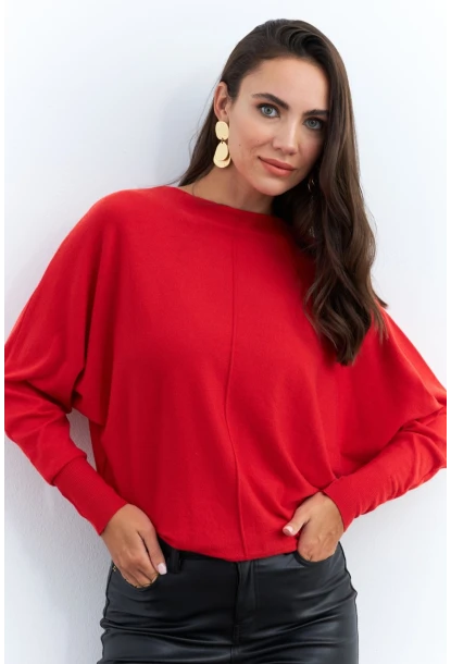 Kadın Kırmızı Yarasa Kol Kazak YİL558