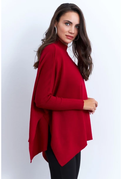 Kadın Kırmızı Yırtmaçlı Triko Bluz MSMT2262