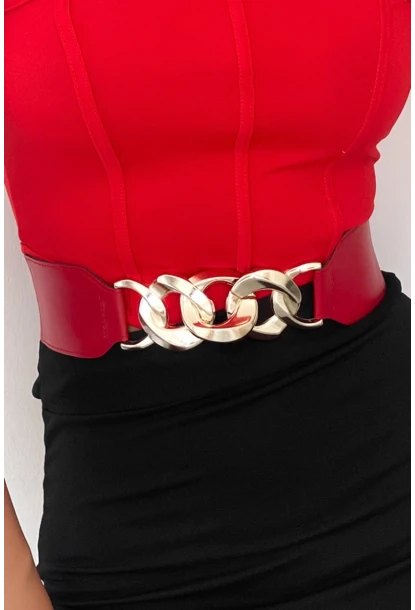 Kadın Kırmızı Zincirli Lastikli Kemer BE639