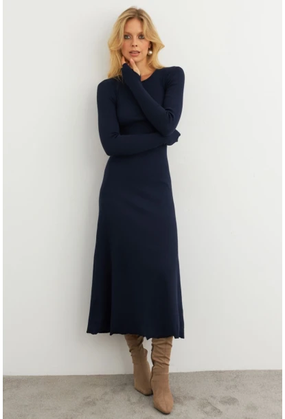 Kadın Lacivert Bağlamalı Kaşkorse Midi Elbise MFRY2268