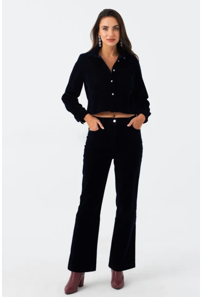 Kadın Lacivert Beli Lastikli Kadife Pantolon CAR1076