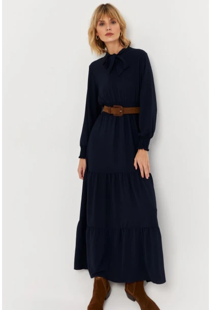 Kadın Lacivert Boyun Bağlamalı Maxi Elbise MASF217