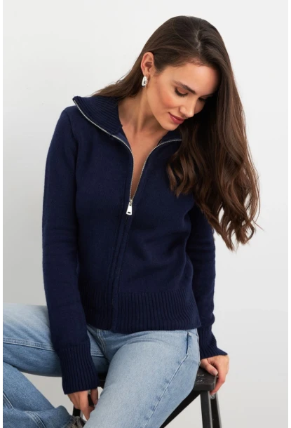 Kadın Lacivert Devrik Yaka Hırka TEM102