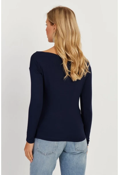 Kadın Lacivert Kayık Yaka Bluz LPP1254
