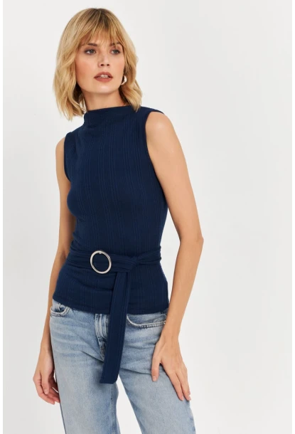 Kadın Lacivert Kemer Aksesuarlı Bluz TF67