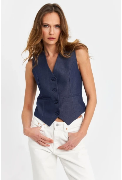 Kadın Lacivert Leopar Yelek TW21