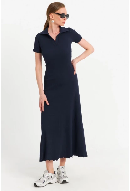 Kadın Lacivert Sırt Bağlamalı Kaşkorse Midi Elbise MFRY0001