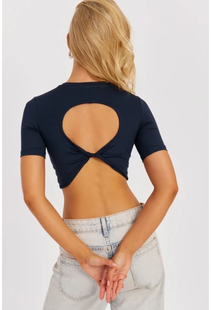 Kadın Lacivert Sırt Dekolteli Crop Bluz CY450