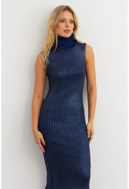 Kadın Lacivert Varaklı Balıkçı Maxi Elbise RM599