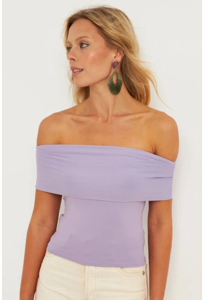 Kadın Lila Madonna Yaka Bluz CY340