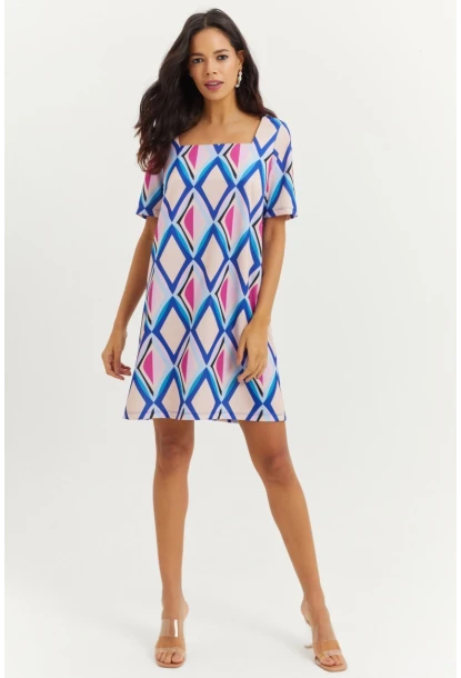 Kadın Lila Sırtı Fermuarlı Kare Yaka Elbise BK1432