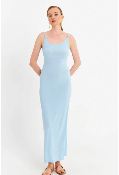 Kadın Mavi Ayarlanabilir Askılı Maxi Elbise MEN2004