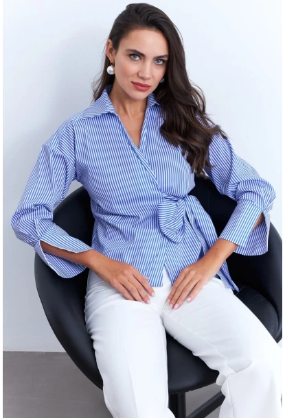 Kadın Mavi Bağlamalı Gömlek KED171