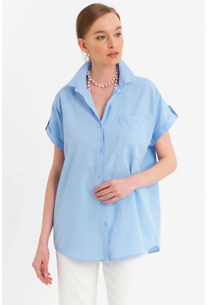 Kadın Mavi Basic Gömlek MZER427