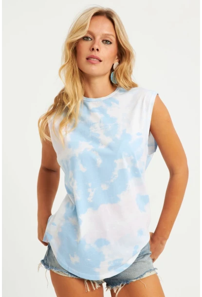 Kadın Mavi-Beyaz Batik T-Shirt AYD321