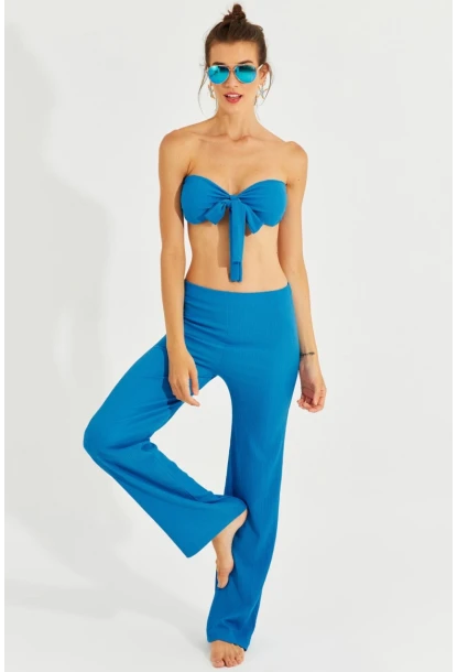 Kadın Mavi Büstiyerli Pantolon Takım YEL221225