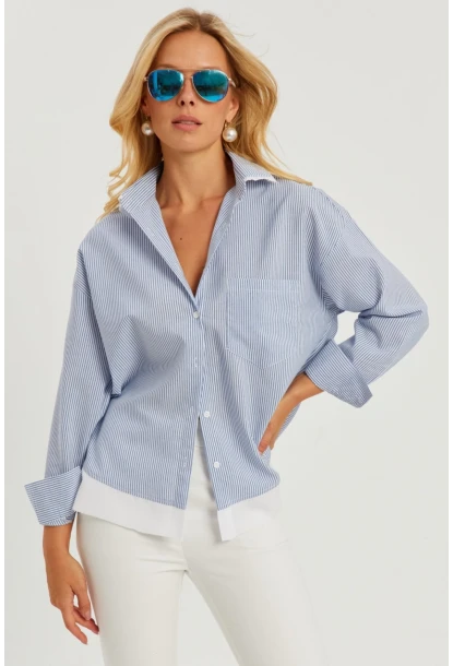 Kadın Mavi Çizgili Gömlek SF2551