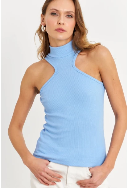 Kadın Mavi Halter Yaka Kaşkorse Bluz EY1454