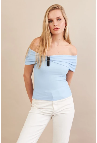 Kadın Mavi Kemer Detaylı Bluz FRY2316